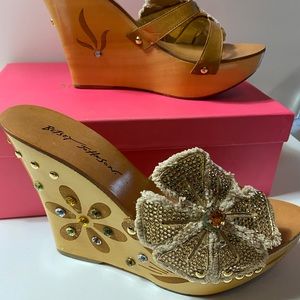 Betsey Johnson Wooden Wedges/ Swarovski Crystals